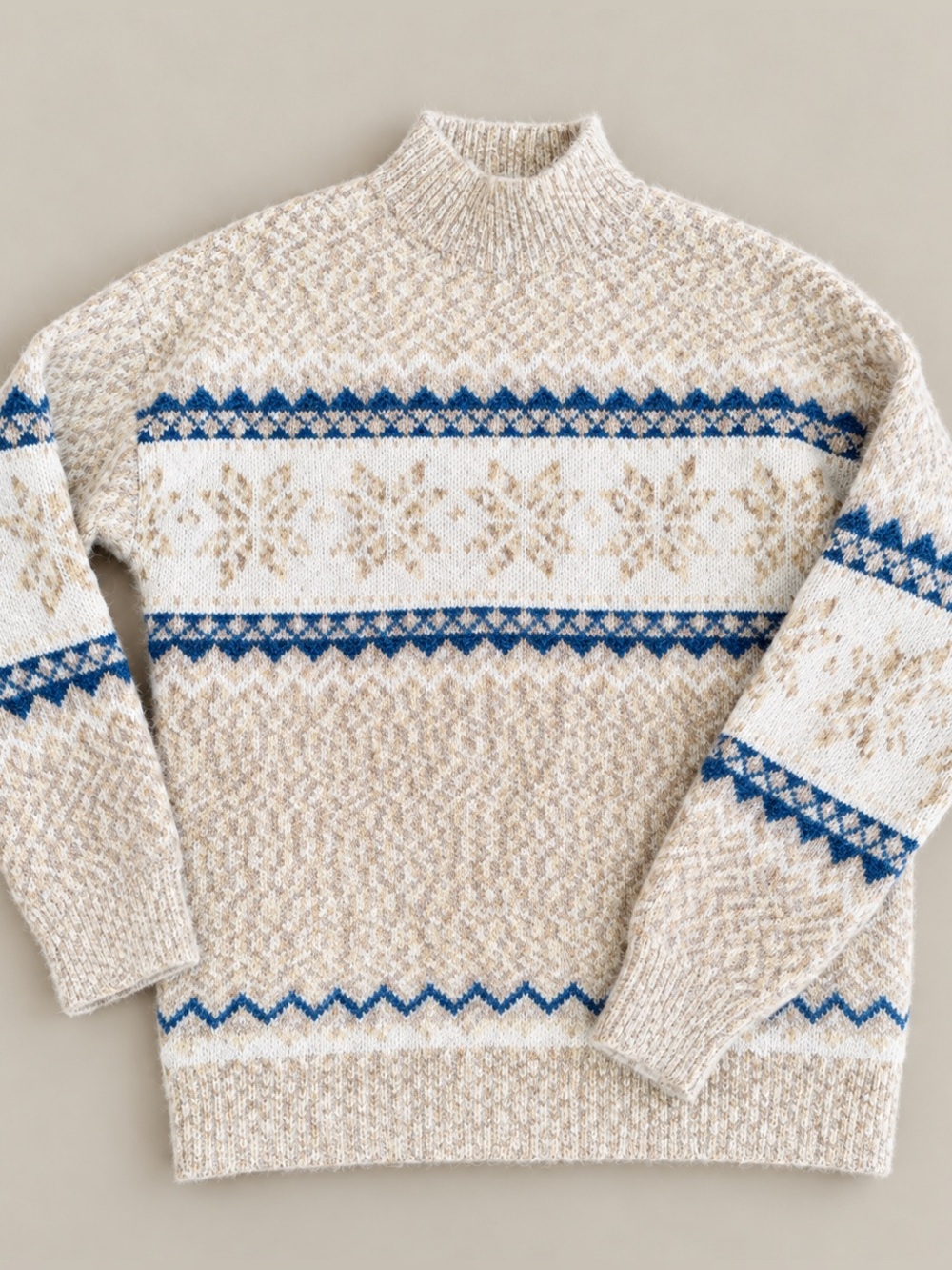 Men's Fair Isle Knit Sweater - Beige & Blue